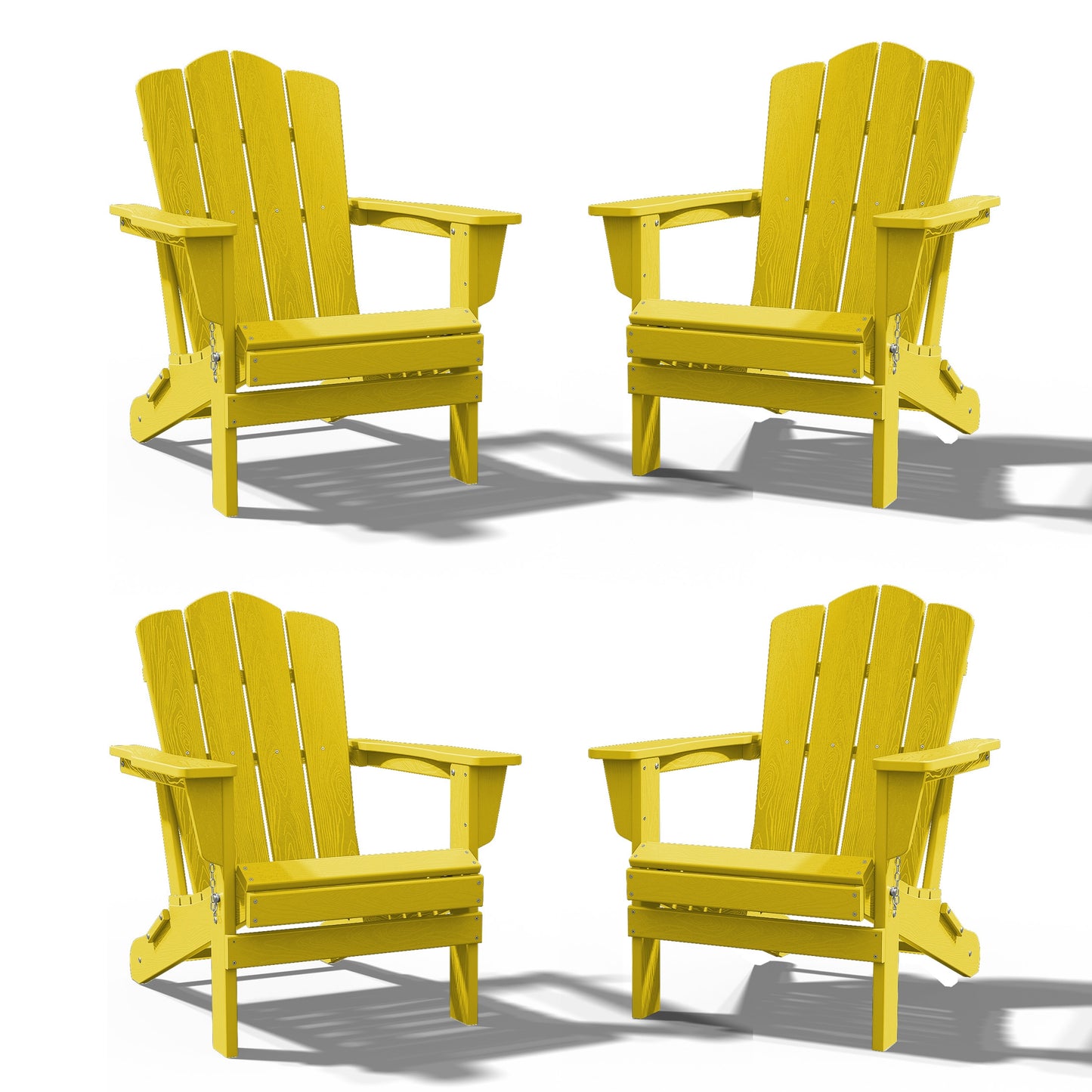 JEAREY HDPE Folding Adirondack Chair Set of 4 Set of 4 Stackable Yellow HDPE Frame Stationary Adirondack Chair with Slat Seat