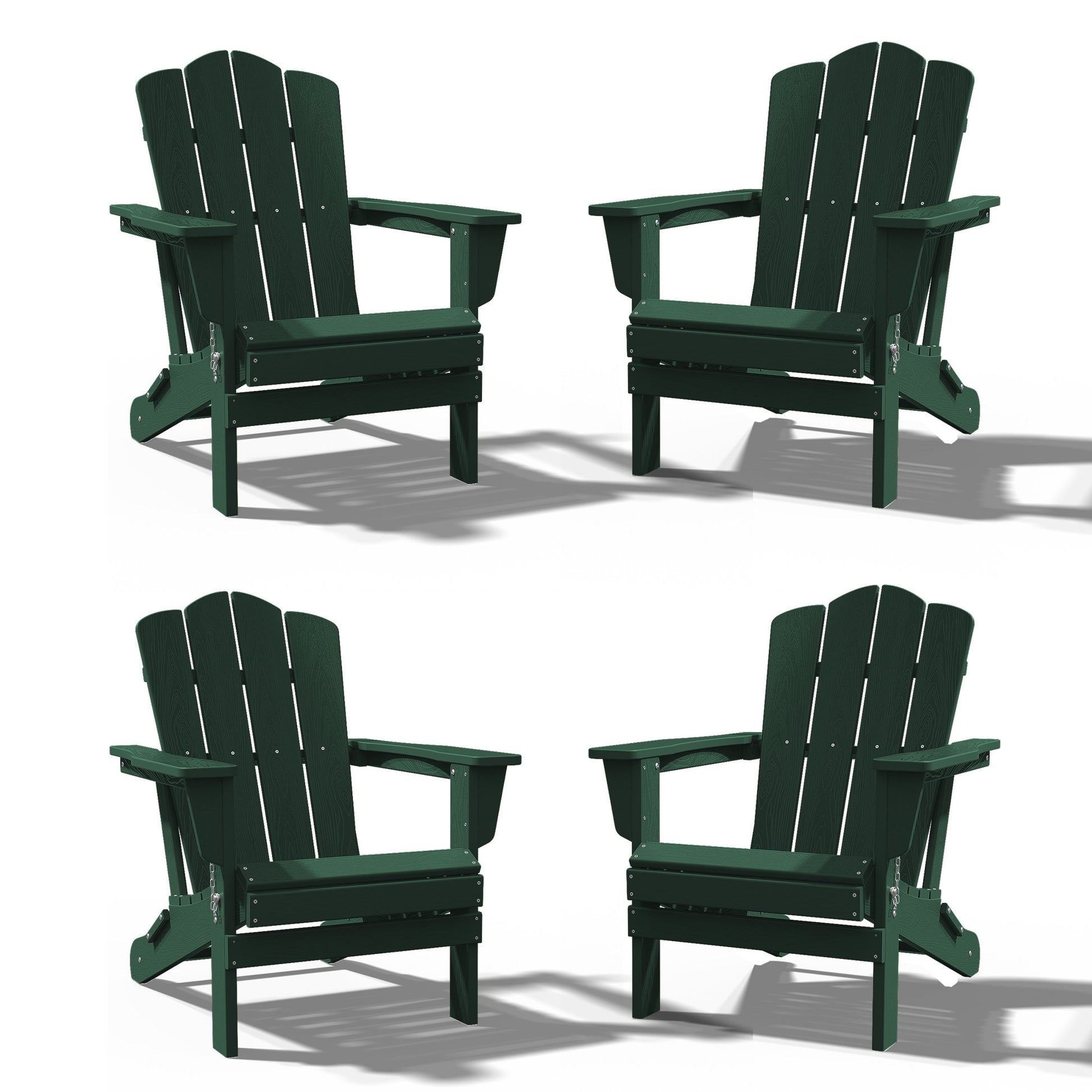 JEAREY HDPE Folding Adirondack Chair Set of 4 Set of 4 Stackable Green HDPE Frame Stationary Adirondack Chair with Slat Seat