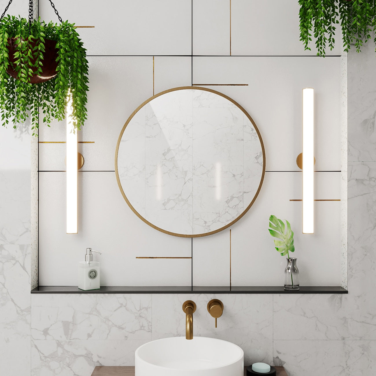 DreamLine Prospero 24-in x 24-in Framed Round Bathroom Vanity Mirror ( Brushed Brass )