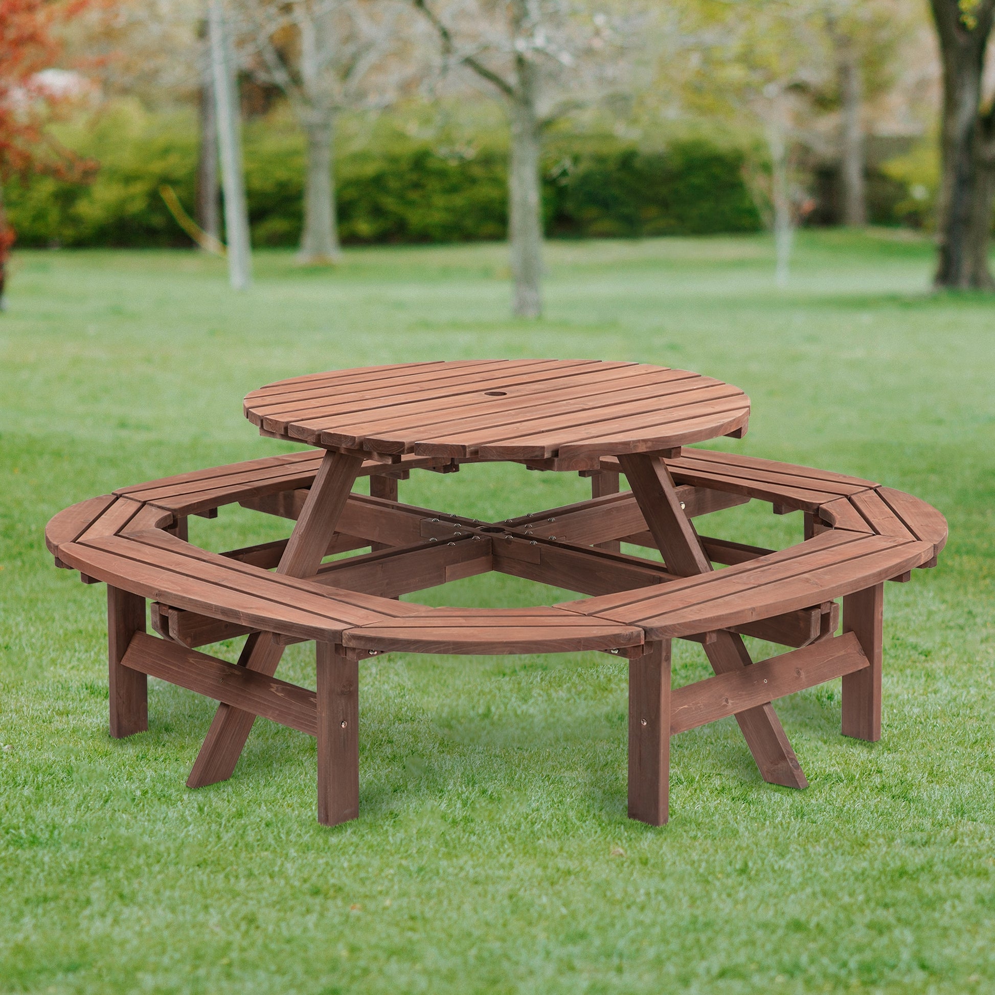 Damerin Patio Tables Round Outdoor Dining Table 70.4-in W x 70.4-in L with Umbrella Hole