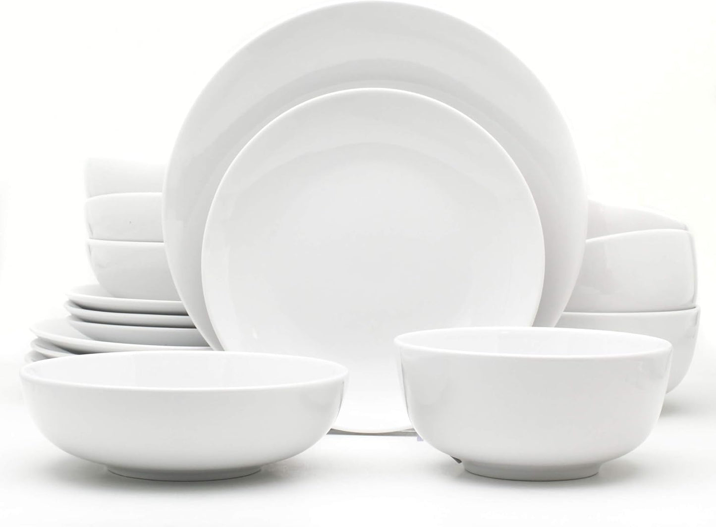 Euro Ceramica Essential Collection Porcelain Dinnerware and Serveware, 16 Piece Dinnerware Set, Service for 4, Classic White