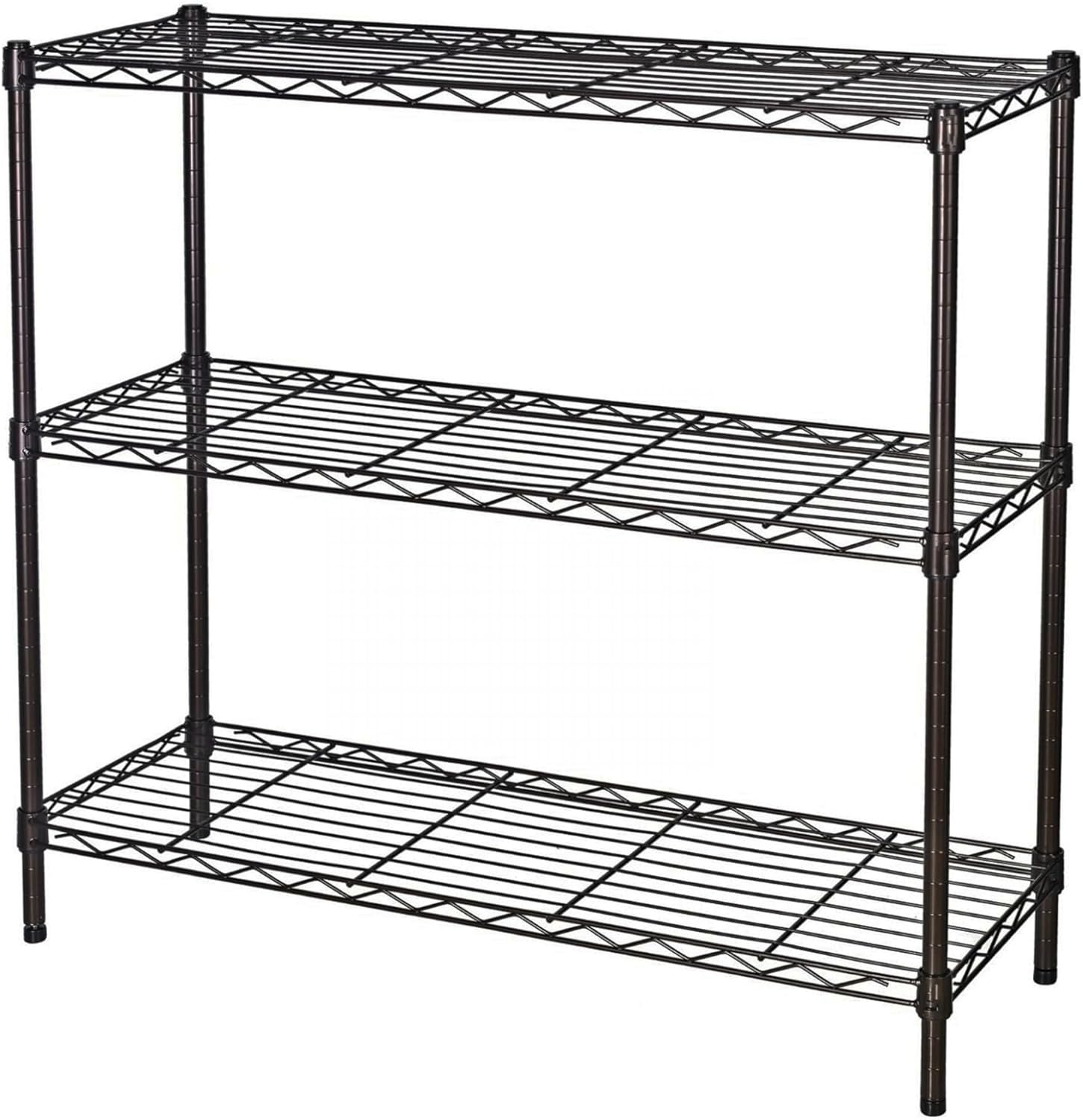 Standing Shelving Units, 36" W x 14" D x 32" H Metal Storage Shelves, Adjustable Carbon Steel Wire Shelving Rack Display Shelf for Garage Bathroom Kitchen Home Office (3-Tiers, Black)