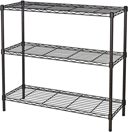 Standing Shelving Units, 36" W x 14" D x 32" H Metal Storage Shelves, Adjustable Carbon Steel Wire Shelving Rack Display Shelf for Garage Bathroom Kitchen Home Office (3-Tiers, Black)
