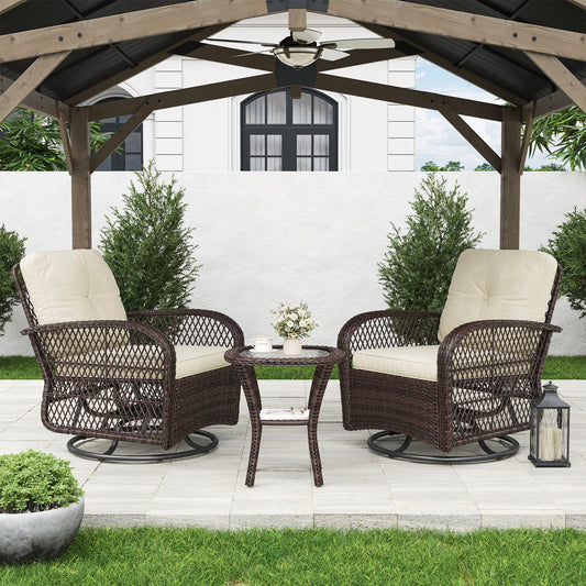 AOXUN 3 -Piece Rattan Patio Conversation Set with Brown Cushions