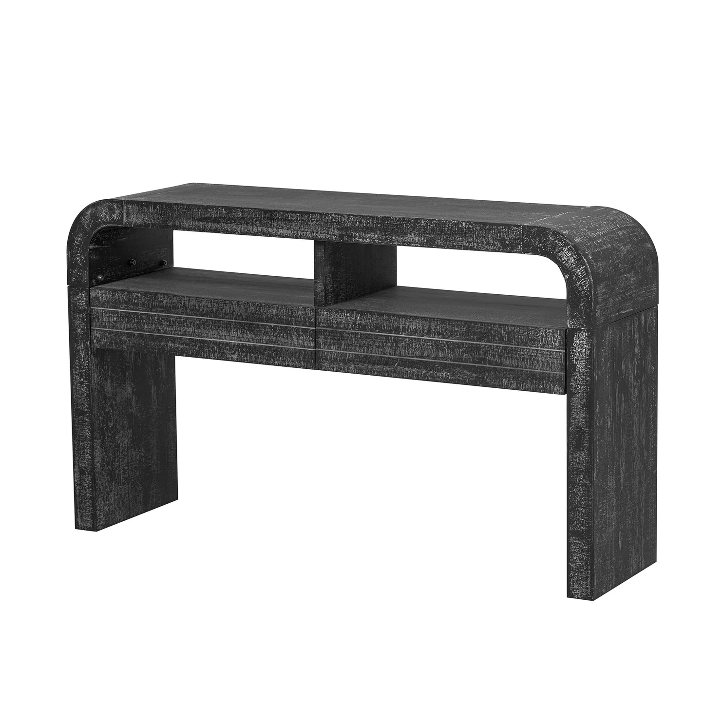 SINOFURN Rustic Rectangular Wood veneer Antique Black 52-in W x 31.5-in H Console table with Drawers