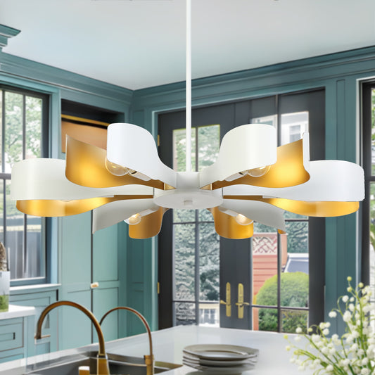 ZEVNI Modern 6 -Light Matte White Indoor Bare bulb Metal Metal Chandelier