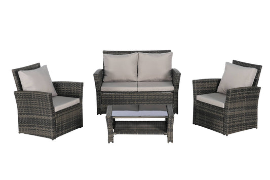 CESICIA Patio Chairs Set of 3 Wicker Gray Rattan Frame Stationary Conversation Chair with Gray Cushioned Seat