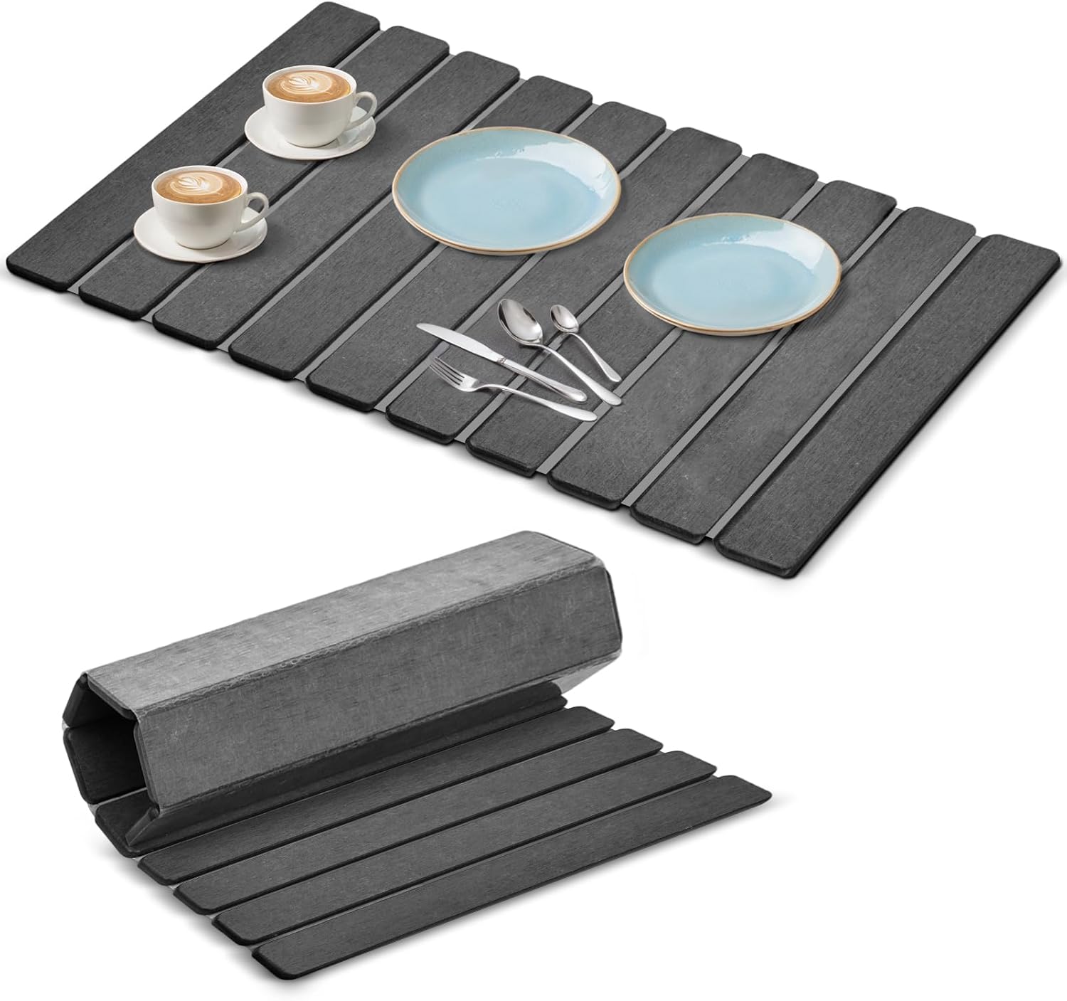Large Stone Dish Drying Mat for Kitchen Counter, Premium Diatomaceous Earth Coaster Set for Dishes with Free Drainer Rack, Non-Slip Dinning Sink Mats, Fast-Absorbing, 24x16 Inch, Grey