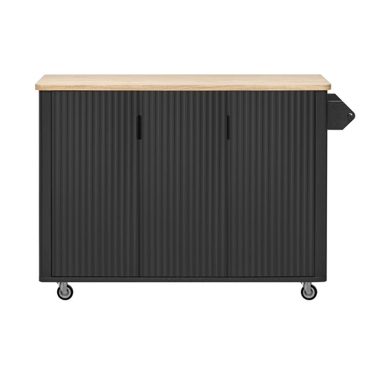 SINOFURN Black MDF Base with MDF Rolling Kitchen Cart ( 29.5-in x 51.3-in x 36.4-in )