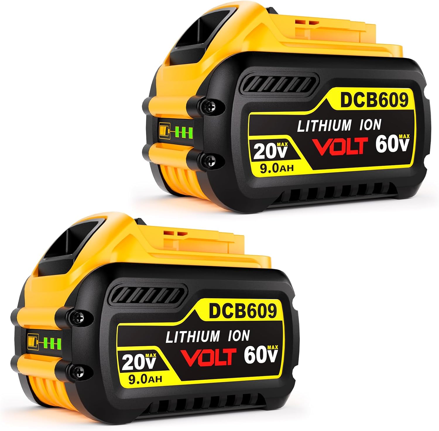 Bayhon 2 Pack 9000mAh High Capacity 20V\/60V MAX Battery Lithium-ion Replacement Compatible with Dewalt 20V\/60V Battery DCB606, DCB609, DCB612 Cordless Power Tools