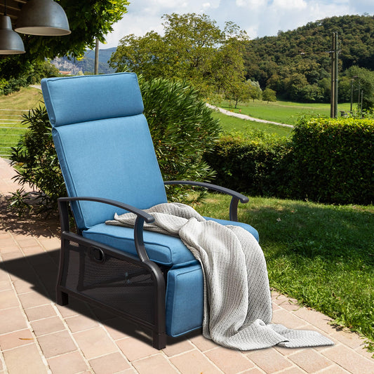 AAZJ Outdoor Lounge Chair with Flip Table Push Back Wicker blue Steel Frame Stationary Conversation Chair with Blue Solid Seat