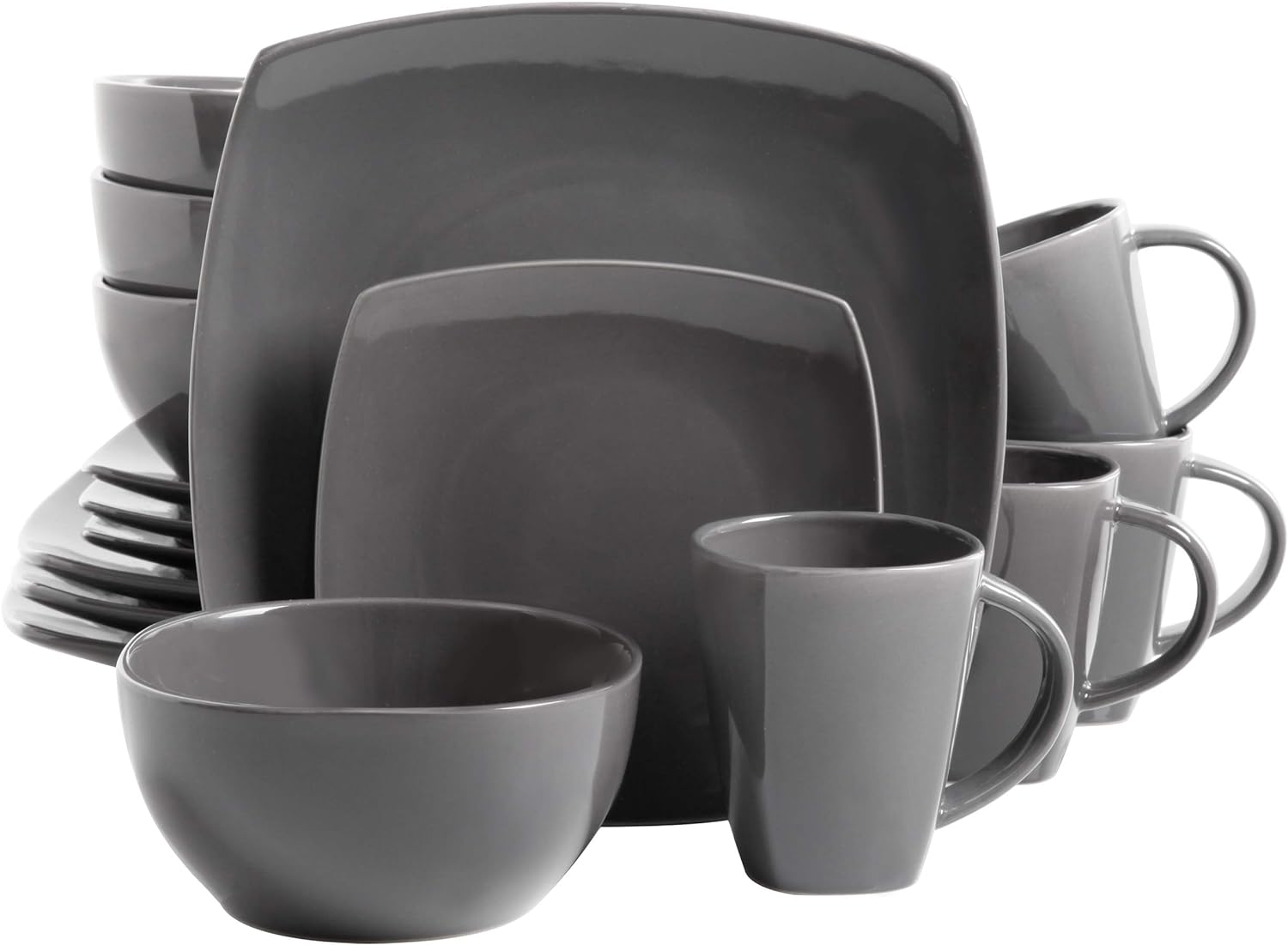 Gibson Soho Lounge Square Reactive Glaze Dinnerware Set, Grey - 97558.16RM, Service for 4 (16pcs)