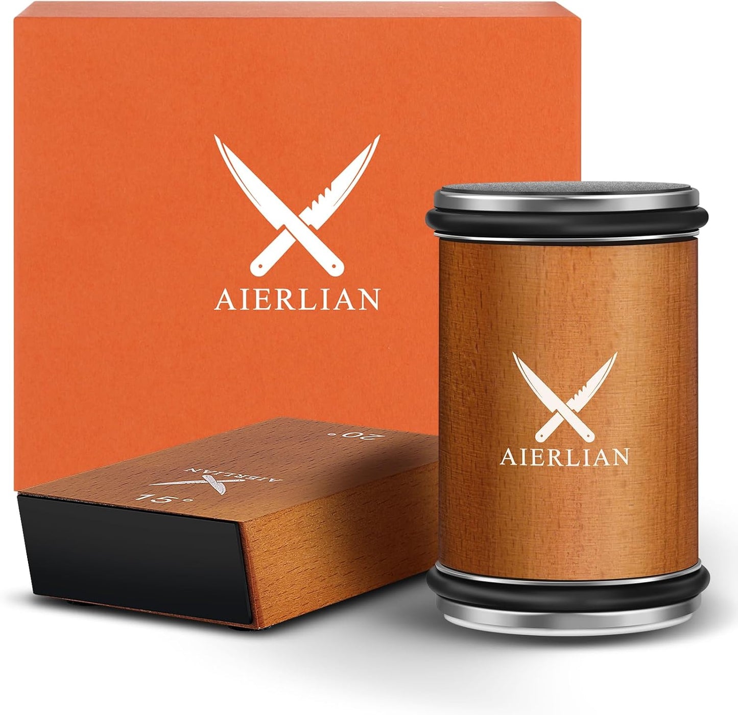 Knife Sharpener Tool, Rolling Knife Sharpener Kit, Knife Sharpening with Diamonds and Ceramic for Steel of Any Hardness, Kitchen knife Sharpener with 15 & 20 Degree Magnetic Angle(Brown)