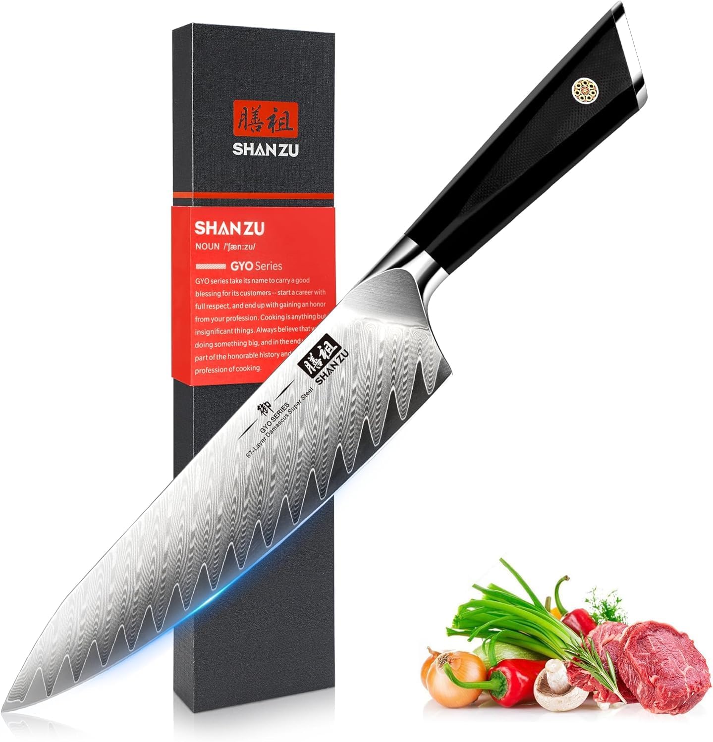 SHAN ZU Damascus Chef Knife 8 inch, 67-Layer High Carbon Steel Kitchen Knife Ultra Sharp Japanese Chef Knives, Professional Kitchen Utility Knives with G10 Ergonomic Handle\/Gift Box