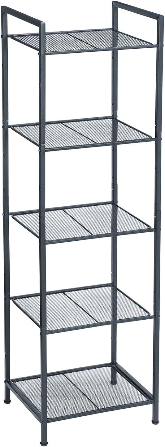 SONGMICS 5-Tier Storage Rack, Bathroom Shelf, Extendable Plant Stand with Adjustable Shelf, for Bathroom, Living Room, Balcony, Kitchen, Black UBSC35BK, 11.8 x 15 x 50.4 Inches