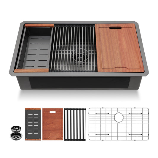 Lordear Undermount 33 x 19-in Stainless steel Single bowl 16 -Gauge Workstation Kitchen Sink