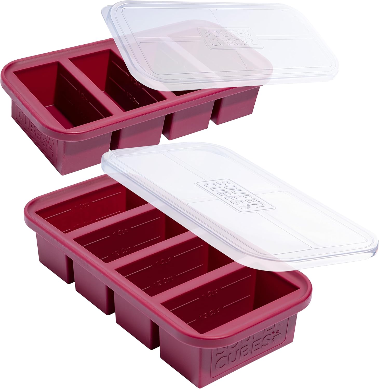 Souper Cubes 1 Cup Silicone Freezer Tray with Lids, Perfect for Storing Broth, Leftovers, Rice, Sauce and More, Silicone Soup Freezer Molds for Meal Prepping - Cranberry - 2-Pack