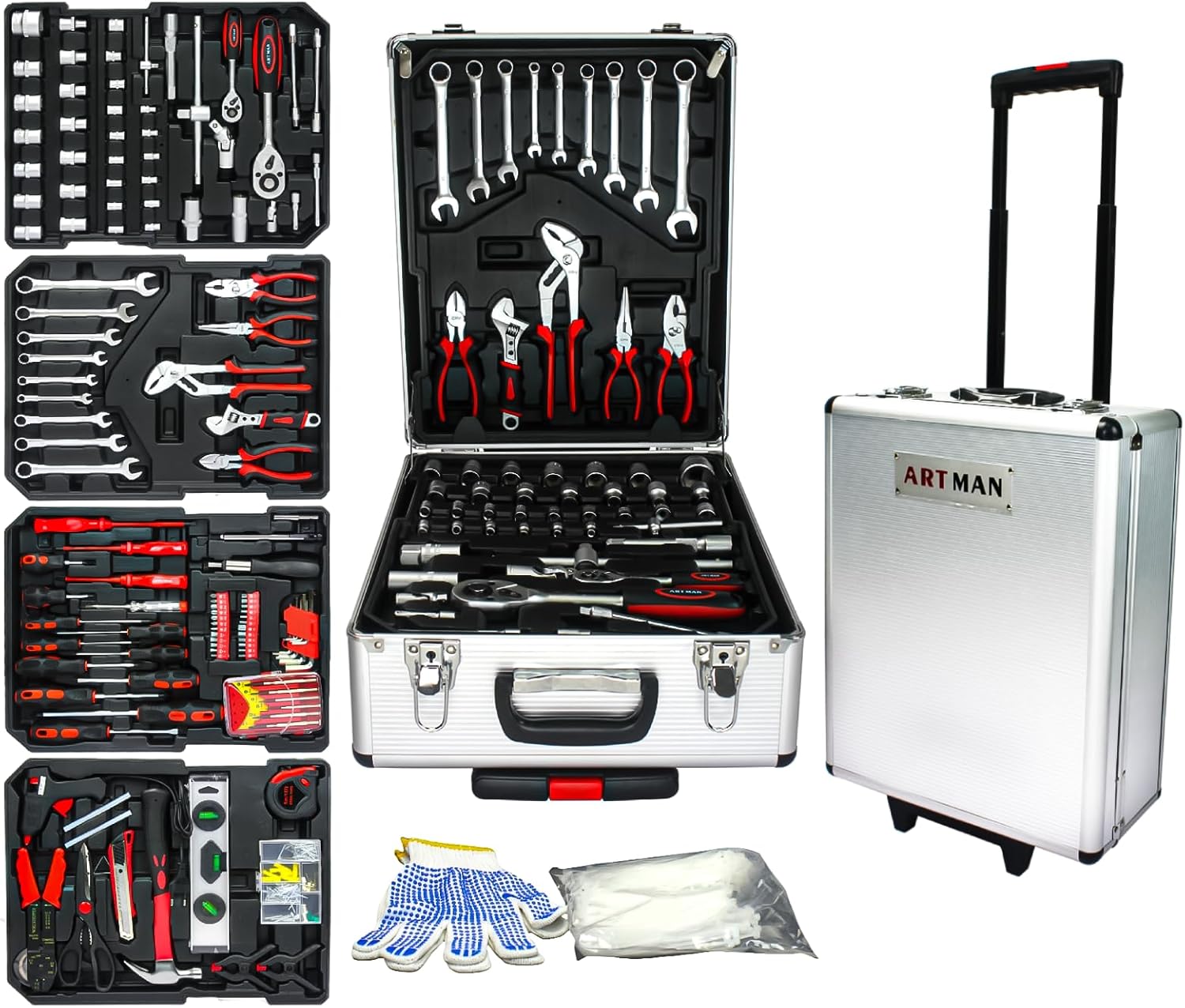 S.Walt Home Tool Set Kit -899 PCS Home Auto Repair Tool Kit with Rolling Tool Box, Complete Hand Tool Set, Perfect for Homeowner, Diyer, Handyman