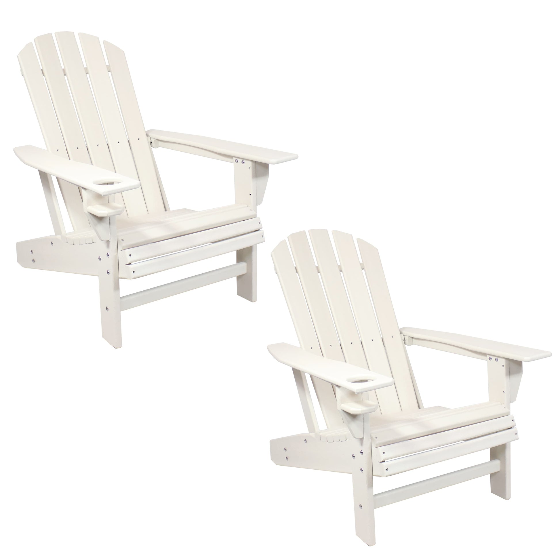 Sunnydaze Decor Sunnydaze Adirondack Chairs with Cup Holder - Set of 2 Outdoor All-Weather Adirondack Chairs for the Fire Pit Patio Campsite or Yard - 300-Pound Capacity - White