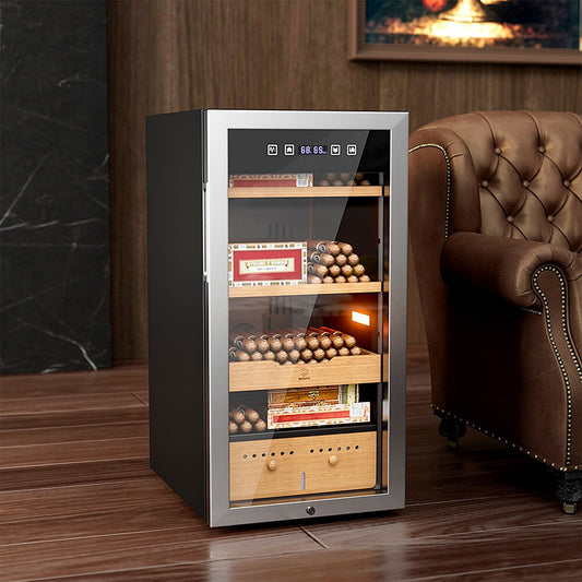 FUFU&GAGA 32.68-in x 16.54-in x 20.47-in BlackSliver Freestanding Cabinet humidor with Digital Hygrometer (Holds 750 Cigars)