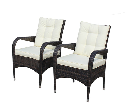 Nestfair Patio Furniture Set of 2 Rattan Brown Rattan Frame Stationary Conversation Chair with Off-white Cushioned Seat