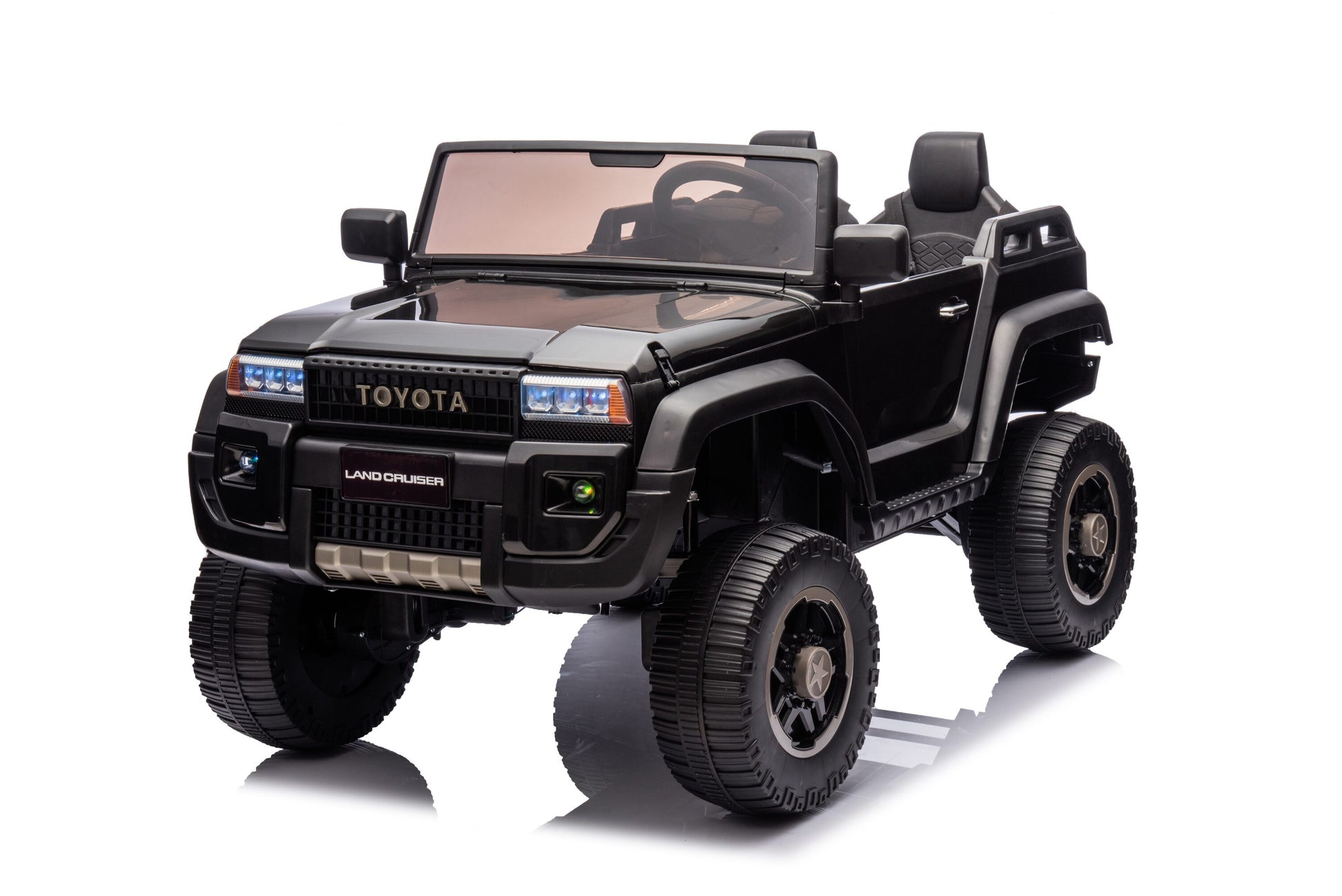 Qeetex 24V Licensed Toyota Kids 2 Seater Ride On Car With Remote Control Four Wheel Drive Switch Led Lights Bluetooth And Shovel Black