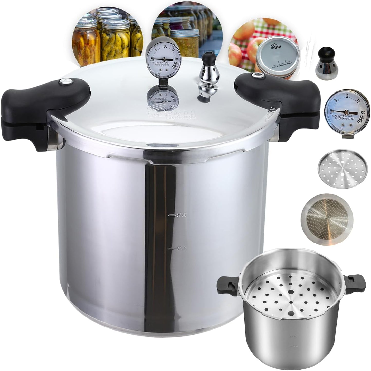 TANKER 23 Quart Pressure Canner & Cooker | Induction Compatible | Pressure Gauge & Pressure Regulator | Aluminum & Stainless Steel | Denali is a USA Company