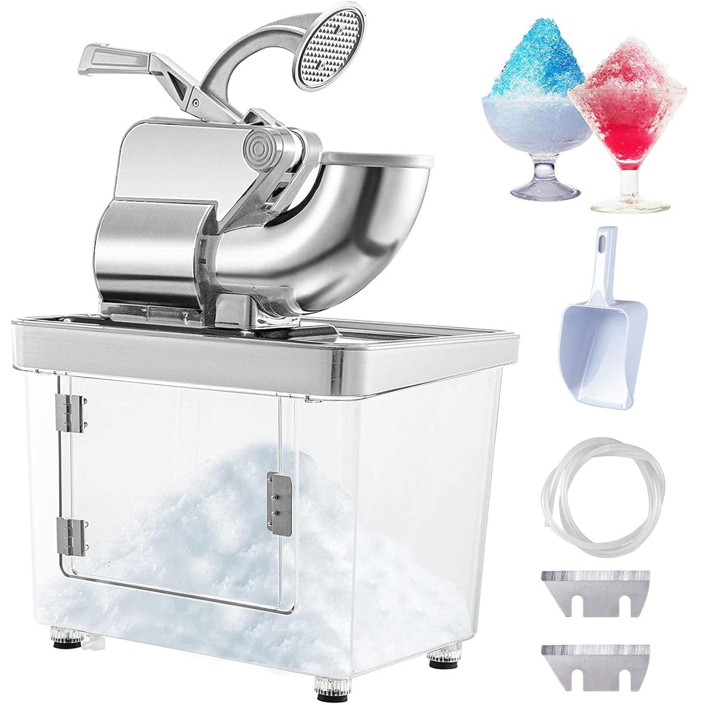 VEVOR 110V Commercial Ice Crusher 661LBS\/H, ETL Approved 300W Electric Snow Cone Machine with Dual Blades, Stainless Steel Shaved Ice Machine with Safety On\/Off Switch for Family, Restaurants, Bars