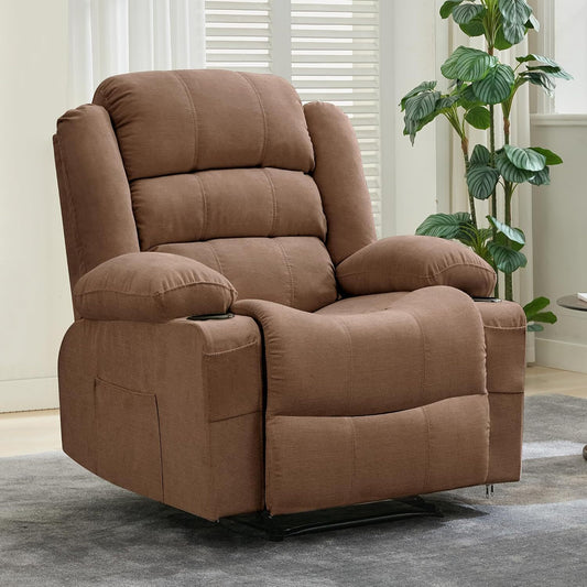 WhizMax Manual Recliner Chair with Massage and Heat, with 2 Cup Holders, Side Pockets, Remote Control,Brown