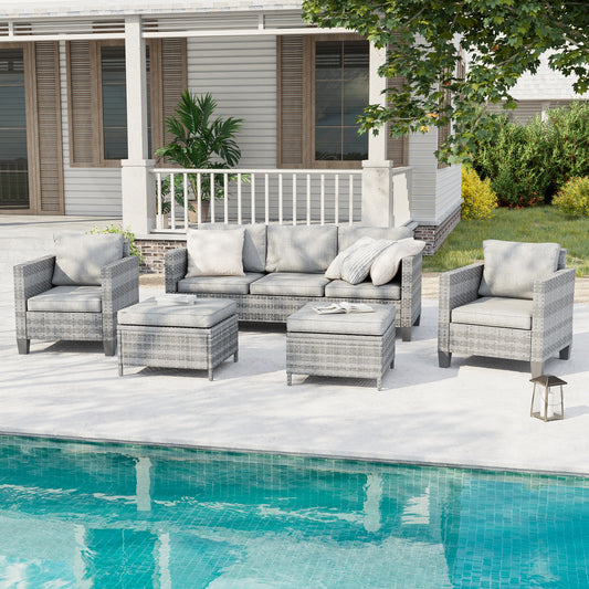 ACEGOSES Sereno 5 -Piece Wicker Patio Sofa Conversation Set with Gray Cushions