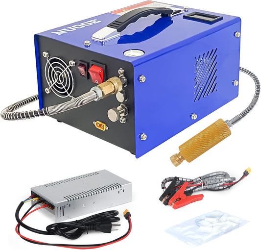 NUOGE PCP Air Compressor 4500Psi\/30Mpa Water\/Oil Free PCP Air Pump Rifle\/Pistol Paintball Cans Powered 12V Automotive DC 110V AC For Home Use With Power Converter And Oil-moisture Filter Easy Carry