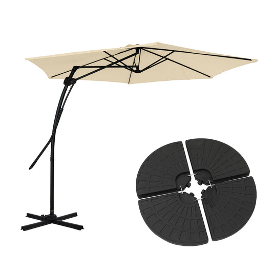 Dimakai 10-ft Steel Beige No-tilt Offset Patio Umbrella with Base