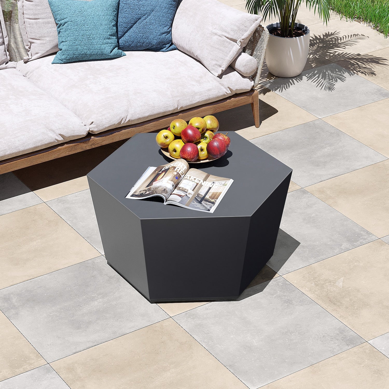 Patio Watcher Magnesium Oxide Coffee Table Hexagon Extendable Outdoor Coffee Table 30.7-in W x 35-in L