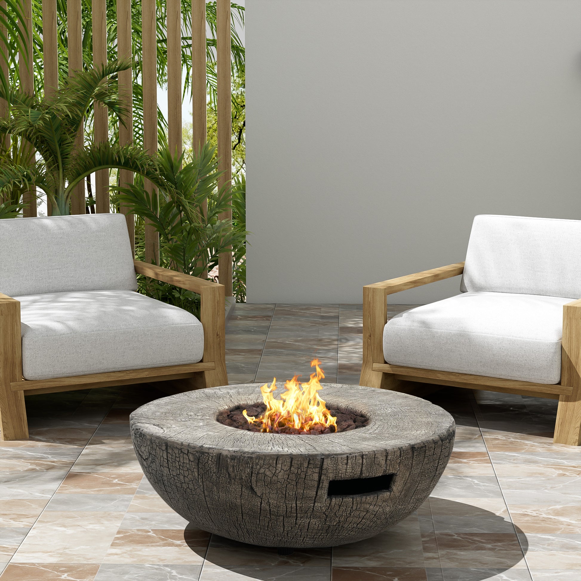 Christopher Knight Home Mason Outdoor Patio Fire Pit and Side Table Set with Durable MGO Construction Light Grey