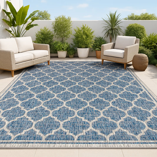 JONATHAN  Y SANTA MONICA Trebol Moroccan Trellis Textured Weave 10 x 14 (ft) Loomed Navy/Gray Rectangular Indoor/Outdoor Trellis Coastal Pet Friendly Area rug