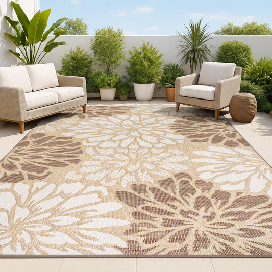 JONATHAN  Y SANTA MONICA Zinnia Modern Floral Textured Weave 10 x 14 (ft) Loomed Polypropylene Brown/Cream Rectangular Indoor/Outdoor Floral/Botanical Bohemian/Eclectic House Wahable Pet Friendly Area rug