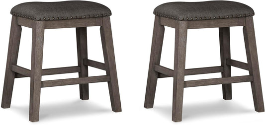 Signature Design by Ashley Caitbrook Rustic 24.4" Counter Height Upholstered Barstool, 2 Count, Gray