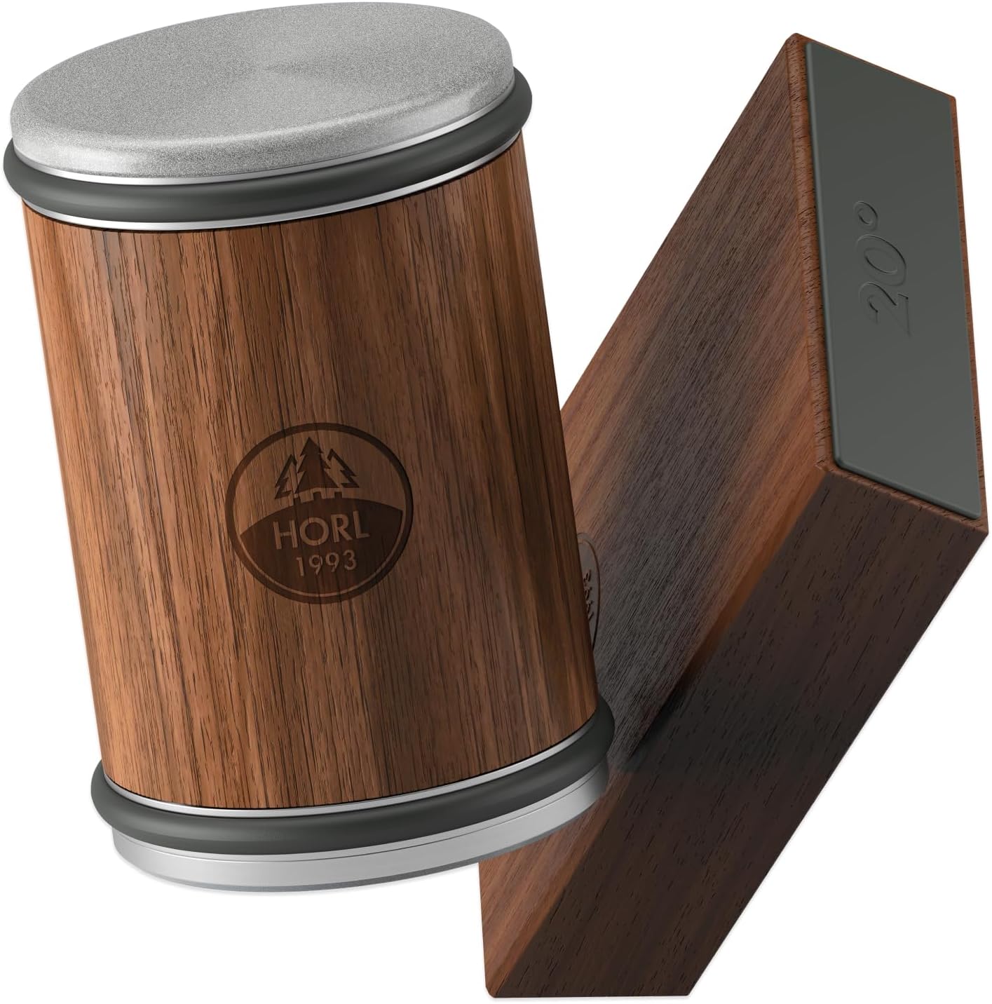 HORL 2 Walnut Rolling Knife Sharpener - Kitchen Knife Sharpener for Razor Sharp Edges Made in Germany - Easy Knife Sharpening Kit - Roller with Magnetic Holder with 15 & 20 Degrees