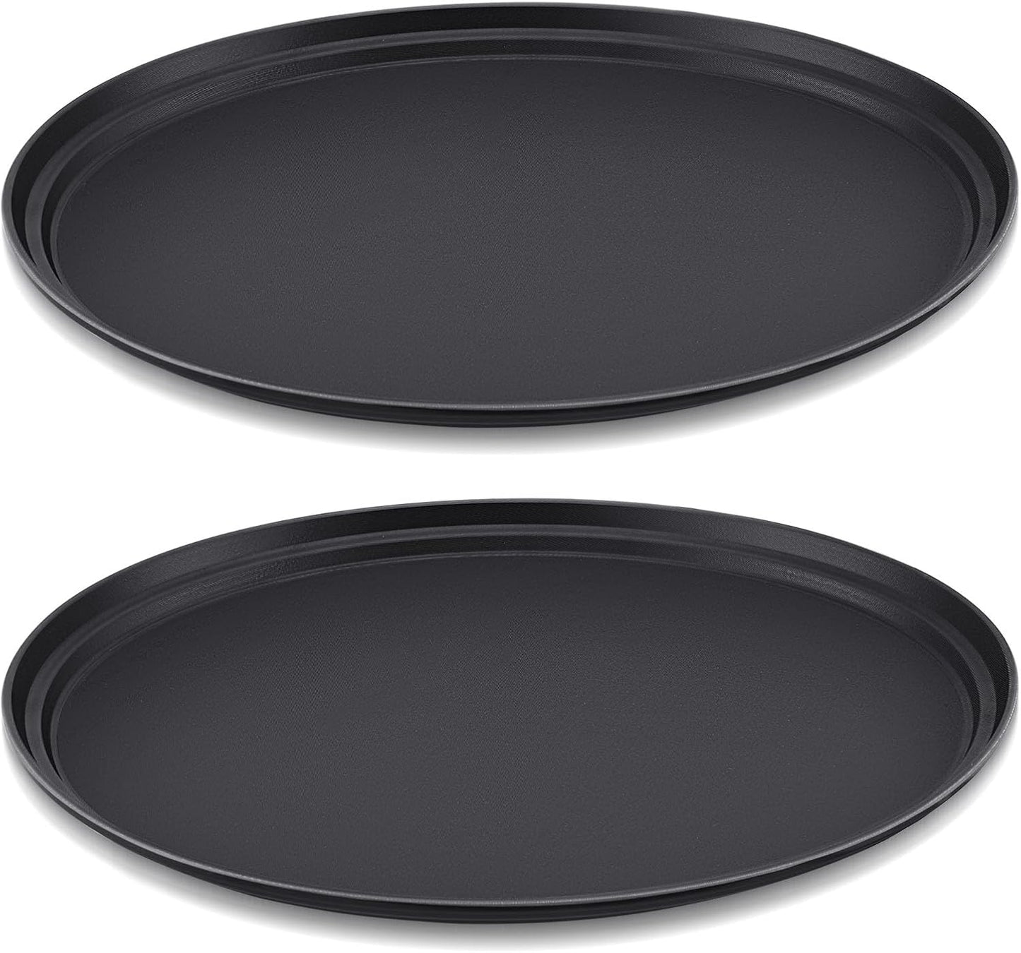 FillTouch 2 Pcs 24 x 29 Inch Restaurant Serving Trays Black PP Plastic Non Slip Rubber Lined Large Oval Tray for Kitchen Dining Room Cafeterias Fast Food Service