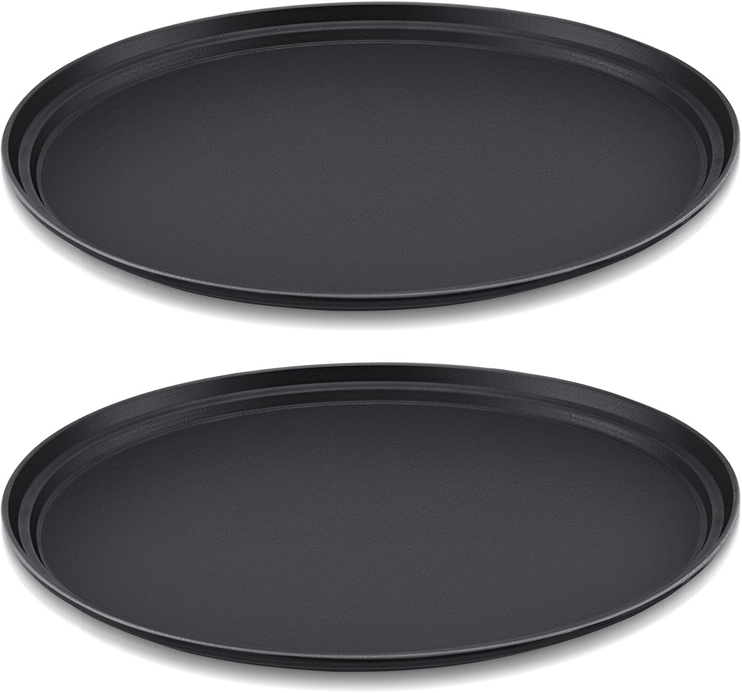 FillTouch 2 Pcs 24 x 29 Inch Restaurant Serving Trays Black PP Plastic Non Slip Rubber Lined Large Oval Tray for Kitchen Dining Room Cafeterias Fast Food Service