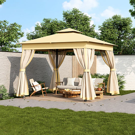 GZMR 10-ft x 10-ft Patio Gazebo with Mosquito Netting Beige Gazebo with Soft Top Roof (Screen Included)