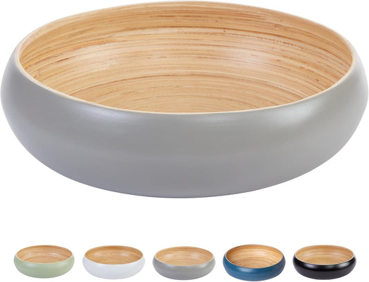 HABITAAS Fruit Bowl For Kitchen Counter, Decorative Bowl, Large Serving Bowl Or Fruit Basket For Kitchen Decor Spun Bamboo (Gray)