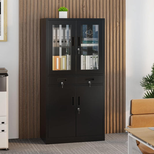 Qeetex Locking metal storage cabinet  Locking storage cabinet with 2 drawers and 2 adjustable shelves
