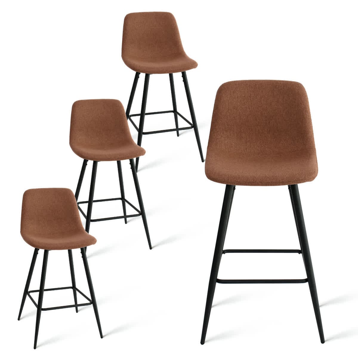 Maison Boucle Set of 4 Terra Bar Stools Counter Height Upholstered 26 inch Seat with Black Legs for Kitchen Island