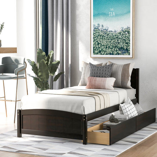ModernLuxe Twin size Platform Bed with Two Drawers Espresso