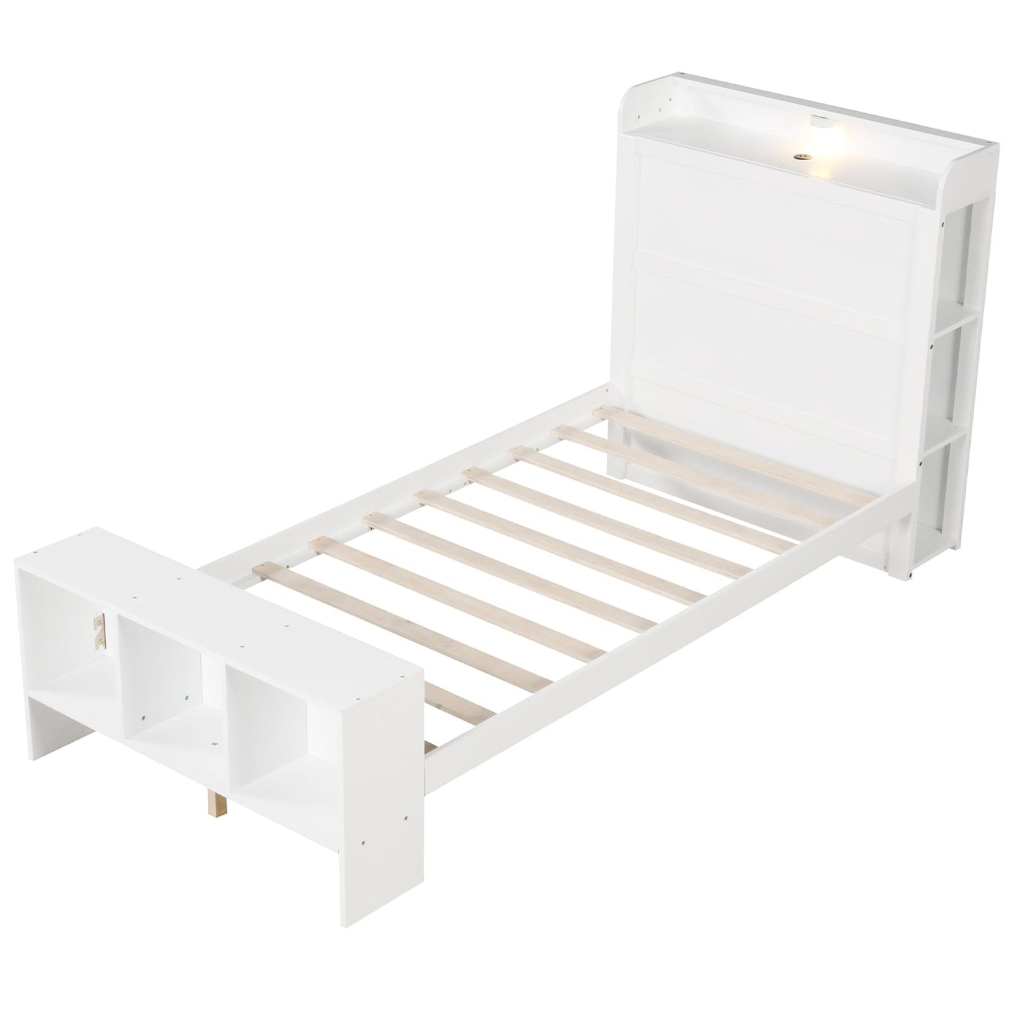 Iseryn Twin White Wood Storage Bed Frame with Headboard