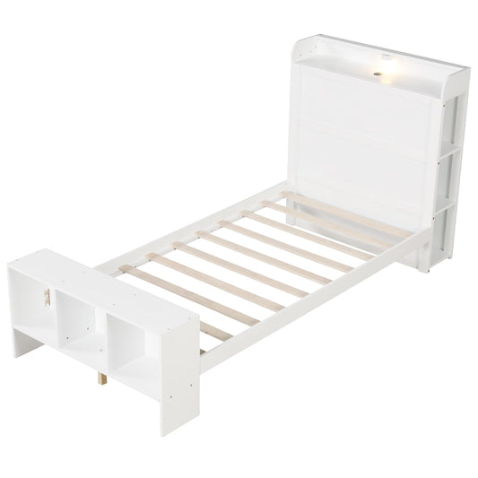 Iseryn Twin White Wood Storage Bed Frame with Headboard