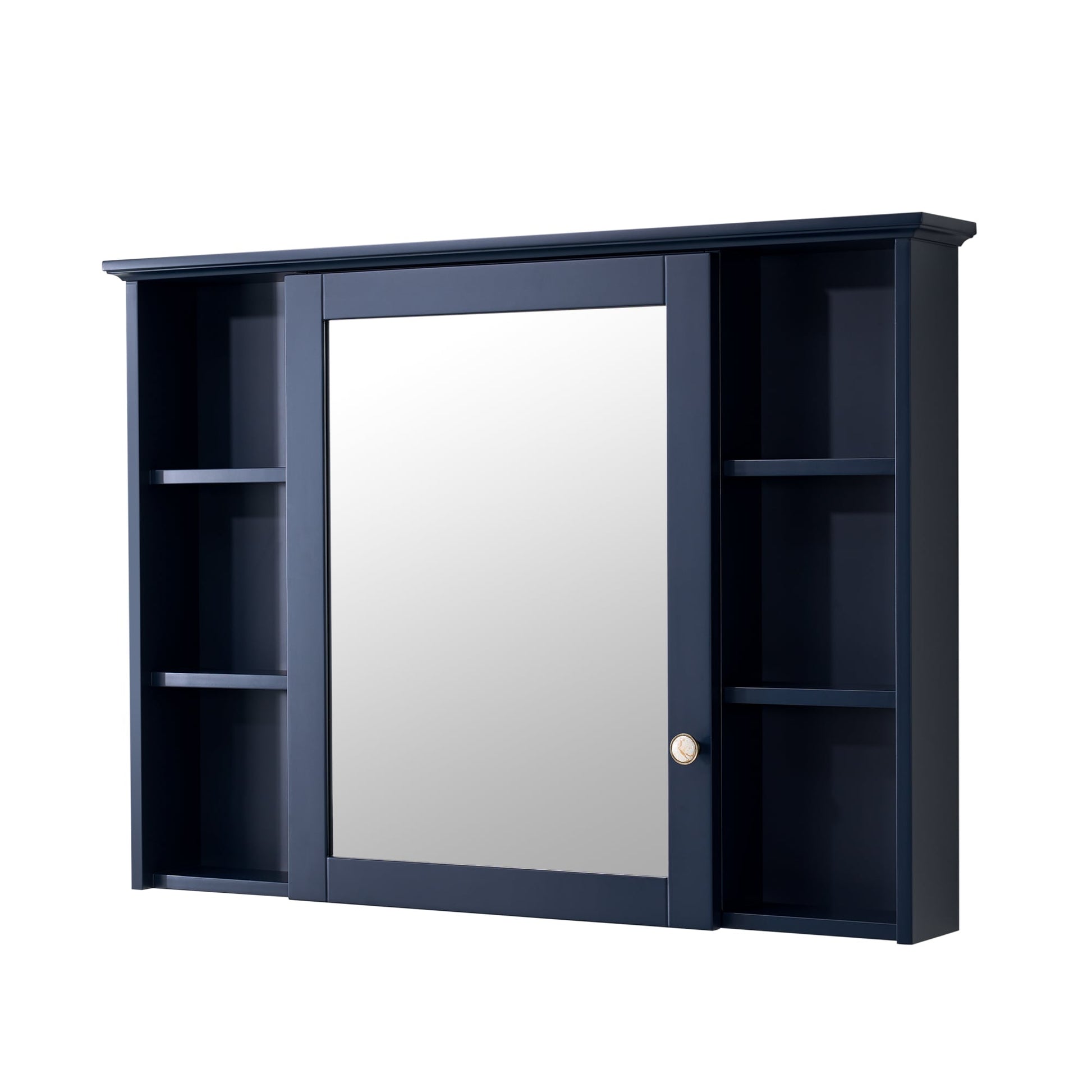 LIVIZA NAT2 Solid Wood Cabinet 42-in x 30-in Surface Mount Navy Blue Mirrored Rectangle Soft Close Medicine Cabinet