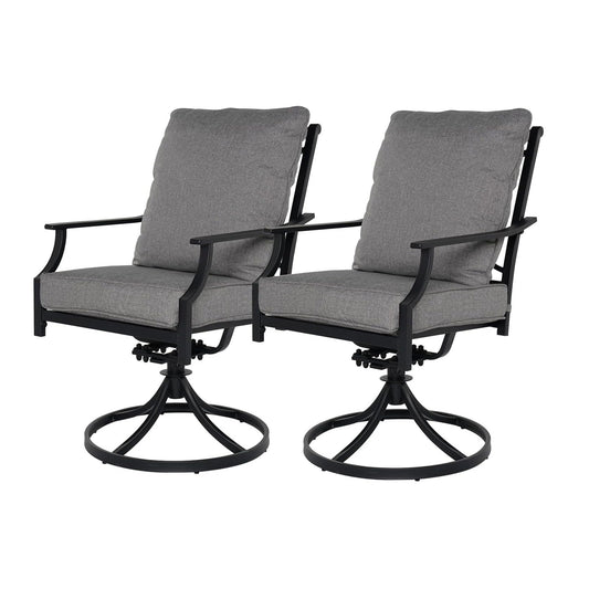Mondawe Set of 2 Black Steel Frame Swivel rocker Dining Chair with Gray Cushioned Seat