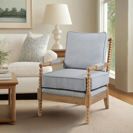 Madison Park 25.5-in W Casual Light Blue/Camel Oak Accent Armchair